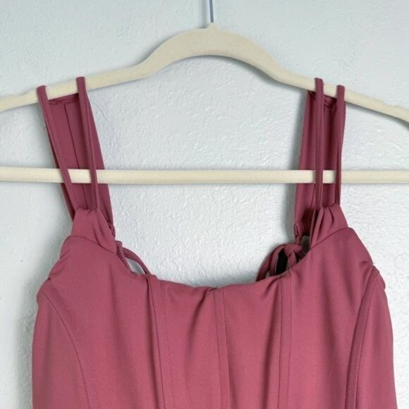 NWT Club L London terracotta square neck corset midi bodycon dress pink 2 - Picture 3 of 12